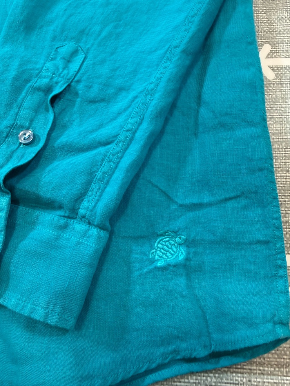 Vilebrequin Caroubis 100% Linen Shirt Lagon Turquoise Blue Medium - Picture 5 of 10